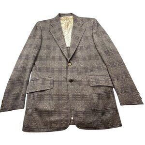 Vintage Botany 500 Blazer Men 42 Brown Glen Plaid Wool Sport Coat Classic Jacket